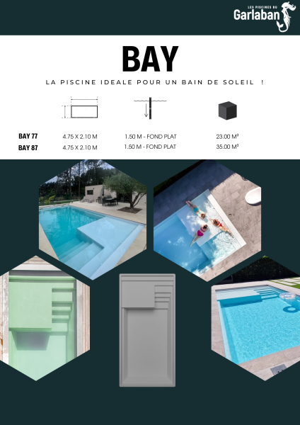 BAY 77/87: Piscine coque polyester rectangle avec plage intégrée