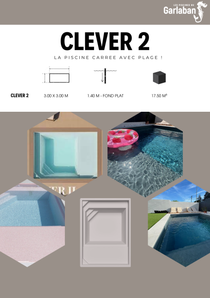 La CLEVER 2 : Piscine coque carrée petit modèle avec plage aux Piscines du Garlaban à la Penne sur Huveaune