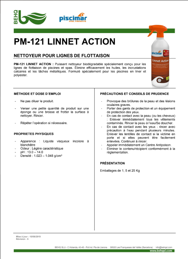Linnet Action de Piscimar - Nettoyant dégraissant pour piscine aux piscines du Garlaban près d'Aubagne