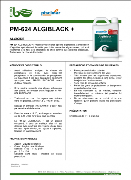 Algiblack+ de Piscimar - Algicide qui Élimine les algues et les bactéries noires près Aubagne aux Piscines du Garlaban