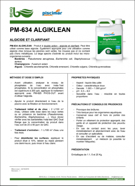 Algicide Algiklean de Piscimar- Spécial pour électrolyseurs et oxygène actif aux Piscines du Garlaban près d'Aubagne