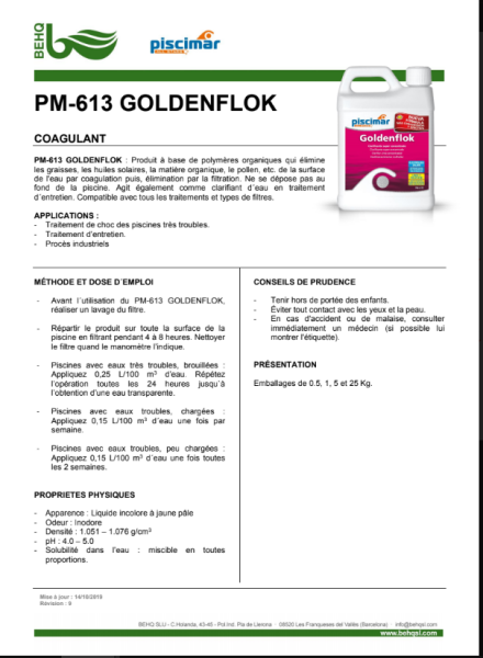 Goldenflok de Piscimar - Clarifiant Coagulant liquide pour eau de piscine à La Penne sur huveaune Les Piscines du Garlaban