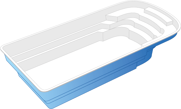 RELAX : Piscine Coque polyester avec fond incliné et banquette en 3 dimensions