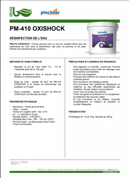 Oxishock de Piscimar - Oxygène Actif en poudre monodose aux Piscines du Garlaban de la Penne sur Huveaune