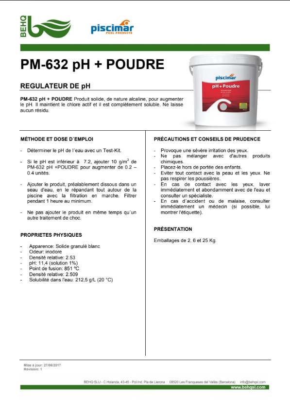 PH + en poudre Piscimar aux piscines du Garlaban de la Penne sur Huveaune