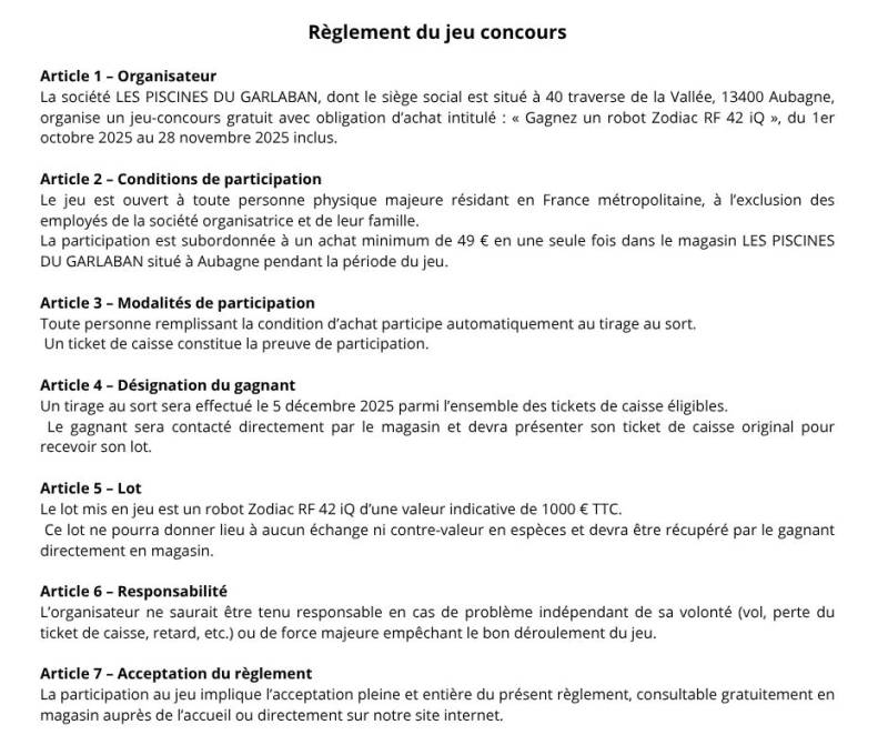 reglement du jeu concours