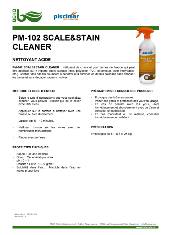 Scale & Stain Cleaner - Nettoyant pour le calcaire et la rouille des piscines aux Piscines du Garlaban à la Penne sur Huveaune