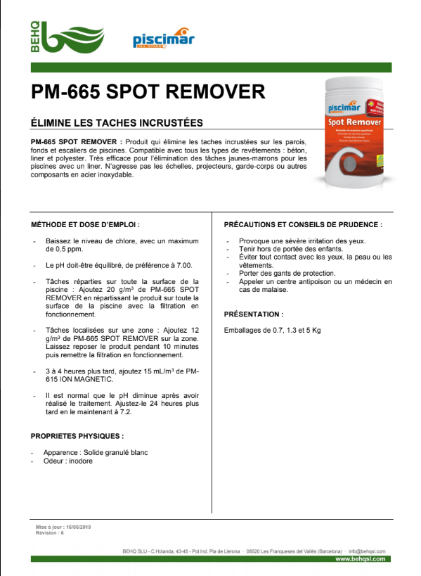 Spot Remover de Piscimar - Élimine les tâches méttalliques dans la piscine aux Piscines du Garlaban à la Penne sur Huveaune