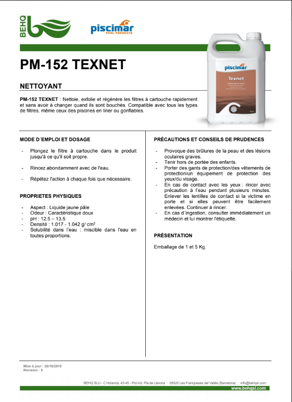 Texnet de Piscimar - Nettoyant pour filtre de piscine à cartouche aux Piscines du Garlaban à La Penne sur Huveaune