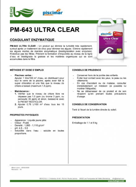 Ultra Clear - Clarifiant Coagulant piscine pour récuperer une eau trouble et laiteuse à coté d'Aubagne